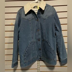 WRANGLER Women’s Barn Coat Large  Retro Sherpa Lined Western Denim‎ Jacket New
